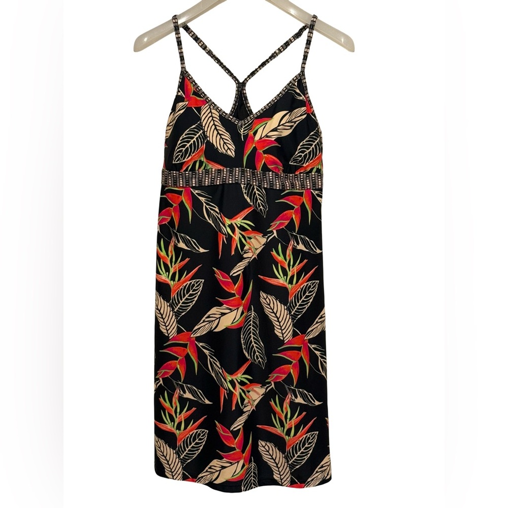 Athleta PreOwned Size M Black Red & Cream Floral Print Sport Mini Dress (0803) - Picture 1 of 10